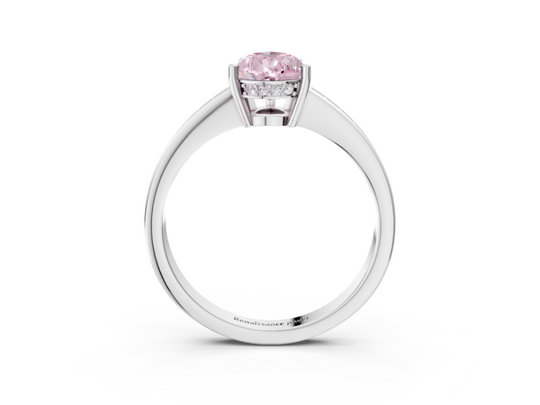 White gold Fancy Pink Pear  Solitaire Pavé Band Prong Setting Ring