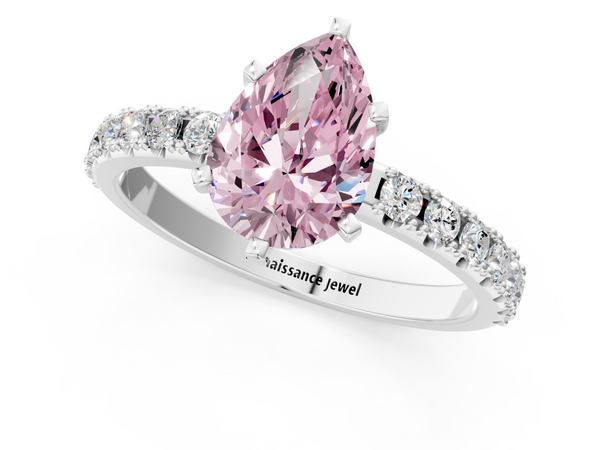 Platinum Fancy Pink Pear Cut Diamond Solitaire Pavé Band with Four-Prong Setting