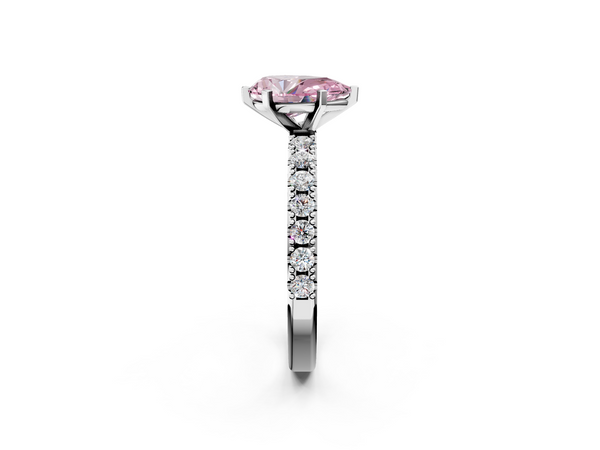 Platinum Fancy Pink Pear Cut Diamond Solitaire Pavé Band with Four-Prong Setting