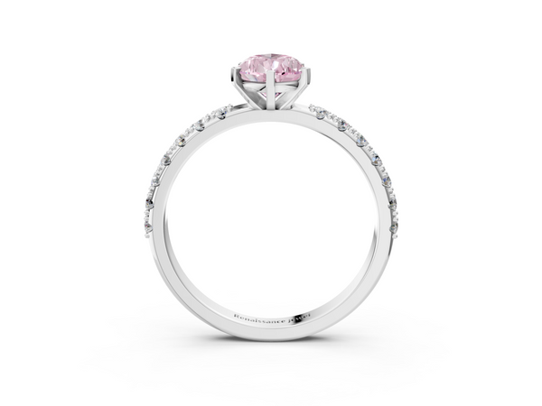 Platinum Fancy Pink Pear Cut Diamond Solitaire Pavé Band with Four-Prong Setting