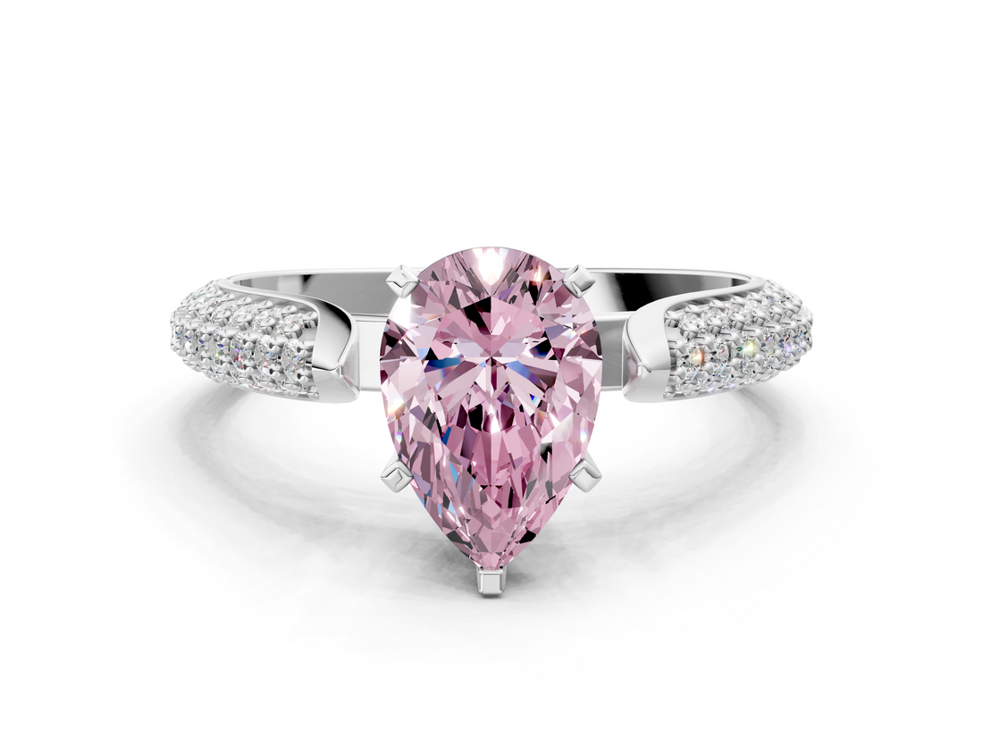 White gold Fancy Pink Pear  Solitaire Pavé Diamond Engagement Ring with Four-Prong Setting_139