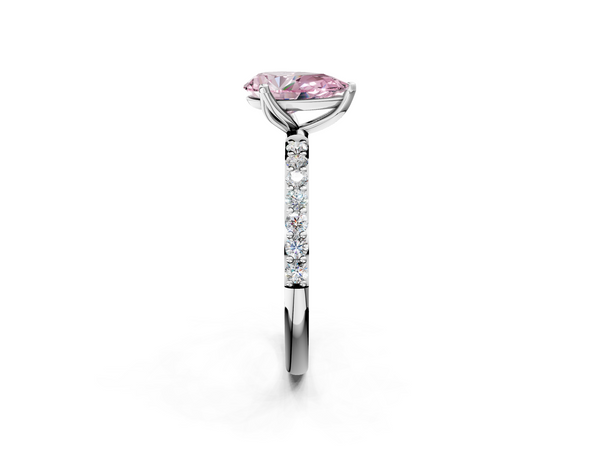 White Gold Pear-Shaped Solitaire Engagement Ring Setting for Fancy Pink Center with Fine Line Pave Band