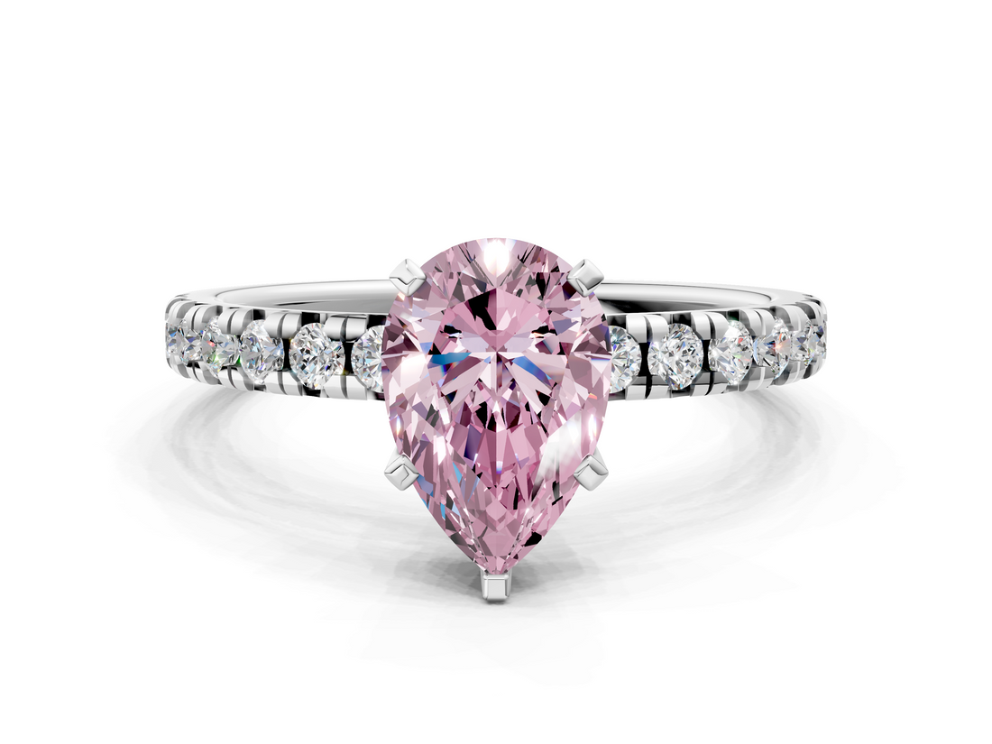 White gold Fancy Pink Pear  Solitaire Pave Diamond Engagement Ring with Four-Prong Setting_262
