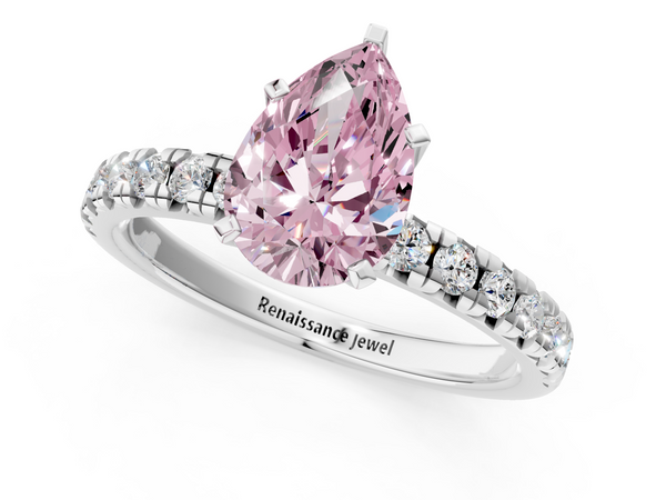 Platinum Fancy Pink Pear  Solitaire Pave Diamond Engagement Ring with Four-Prong Setting