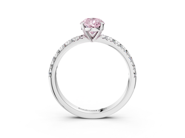 Platinum Fancy Pink Pear  Solitaire Pave Diamond Engagement Ring with Four-Prong Setting