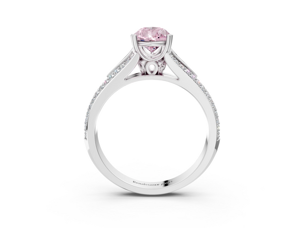 Platinum Fancy Pink Pear Cut Diamond Split Shank Engagement Ring with Pavé Band