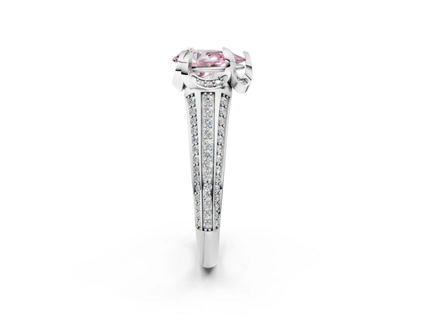 Platinum Fancy Pink Pear  Solitaire Pave Split Shank Ring with Four-Prong Setting