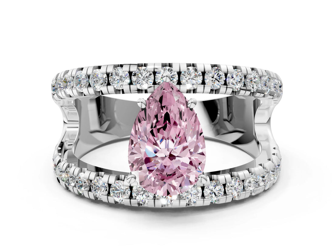 White gold Fancy Pink Pear  Solitaire Split Shank Pave Diamond Ring_49