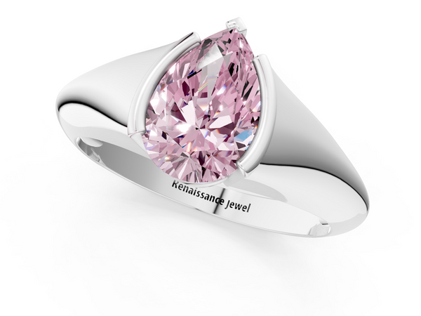 White gold Fancy Pink Pear  Solitaire Tension Set Diamond Ring