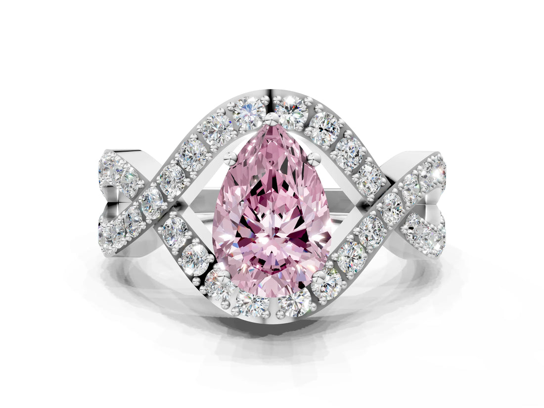 White gold Fancy Pink Pear  Solitaire Twist Band Pavé Diamond Engagement Ring_32