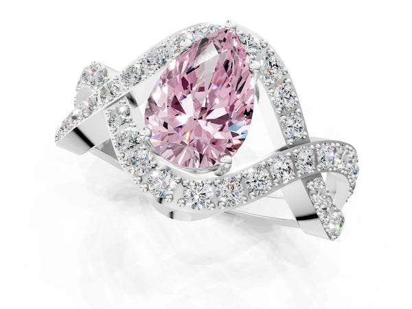 White gold Fancy Pink Pear  Solitaire Twist Band Pavé Diamond Engagement Ring