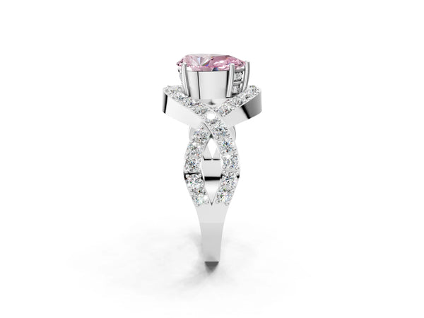 White gold Fancy Pink Pear  Solitaire Twist Band Pavé Diamond Engagement Ring