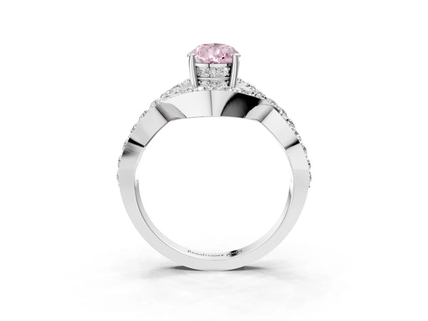 White gold Fancy Pink Pear  Solitaire Twist Band Pavé Diamond Engagement Ring