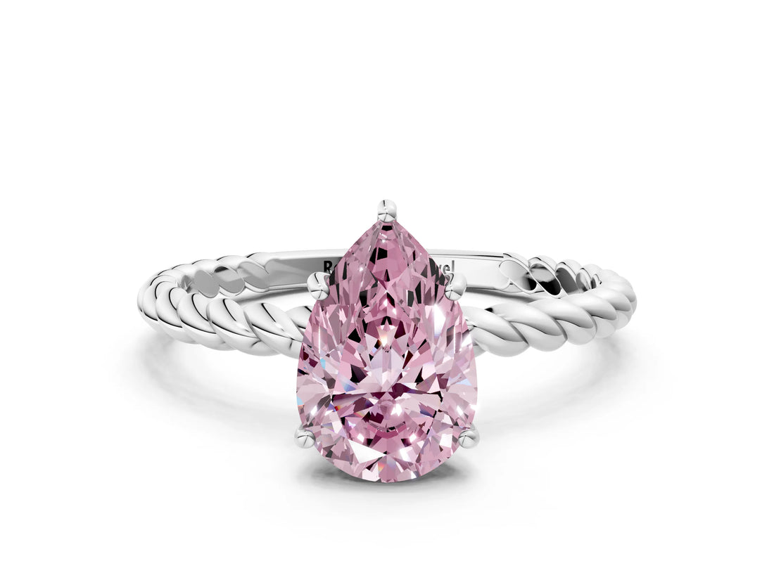 White gold Fancy Pink Pear  Solitaire Twist Band Ring with Four-Prong Setting_13