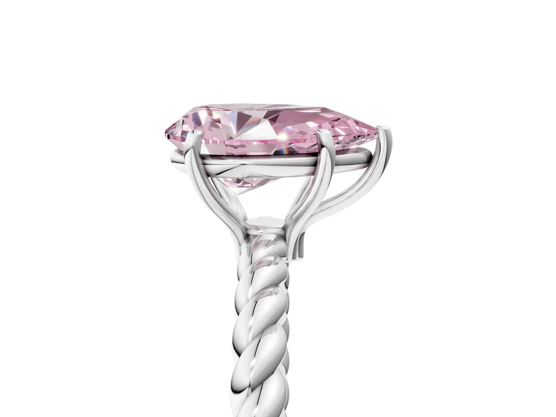 White gold Fancy Pink Pear  Solitaire Twist Band Ring with Four-Prong Setting_41
