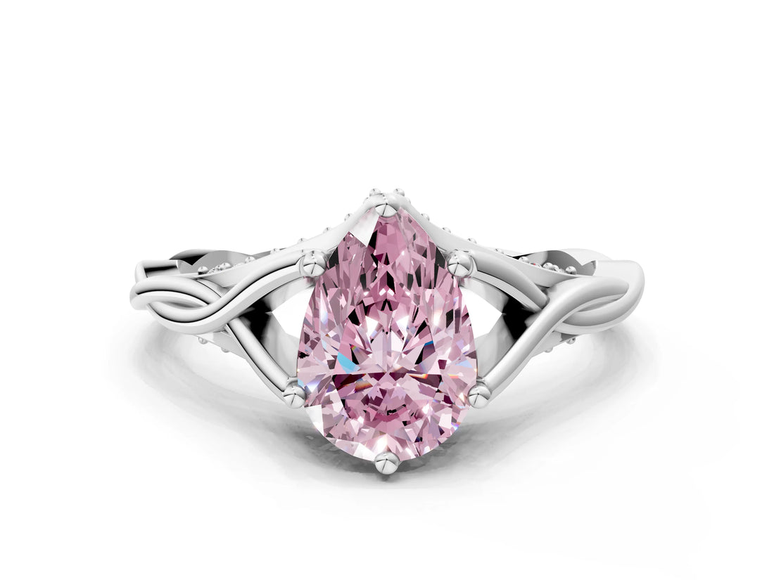 White gold Fancy Pink Pear  Solitaire Twist Band Six-Prong Setting 1