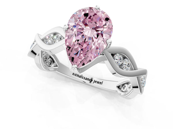 White Gold Pear-Shaped Accented Twist Engagement Ring Setting for Fancy Pink Center