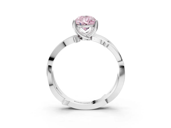 Platinum Fancy Pink Pear  Solitaire Twist Band with Pavé Accents and Four-Prong Setting