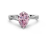 White gold Fancy Pink Pear  Solitaire Twist Band with Pavé Diamonds and Four-Prong Setting_65
