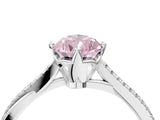 White gold Fancy Pink Pear  Solitaire Twist Band with Pavé Diamonds and Four-Prong Setting_65