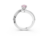 White gold Fancy Pink Pear  Solitaire Twist Band with Pave Set Diamonds and Four-Prong Setting_111