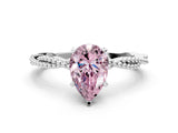 White gold Fancy Pink Pear  Solitaire Twisted Band with Bead Prong Setting_428