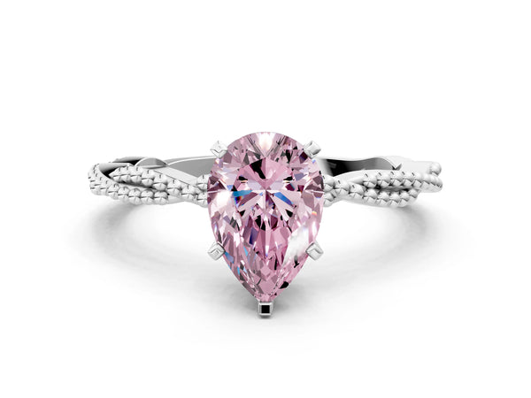 White Gold Pear-Shaped Twisted Engagement Ring Setting for Fancy Pink Center