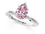 White gold Fancy Pink Pear  Solitaire Twisted Band with Bead Prong Setting_429