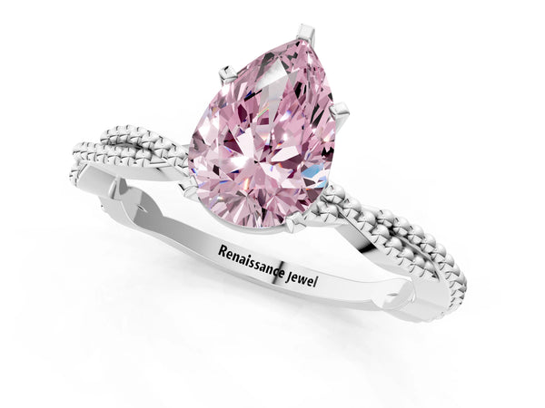White Gold Pear-Shaped Twisted Engagement Ring Setting for Fancy Pink Center