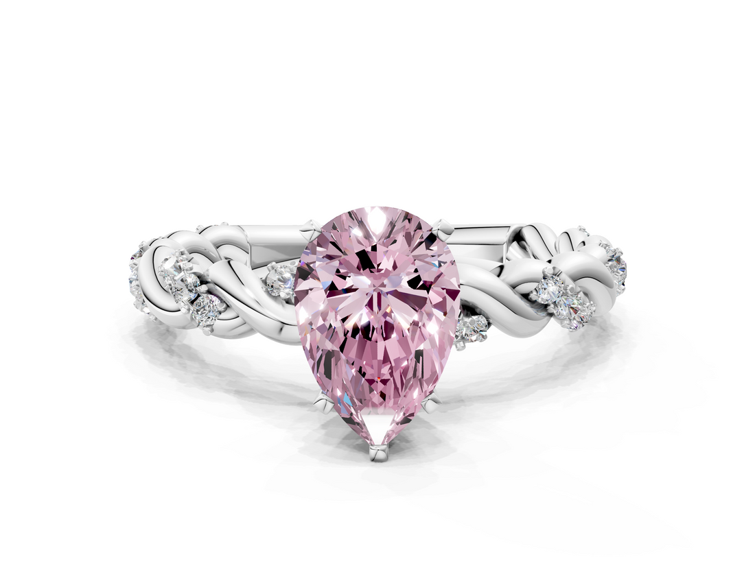 White gold Fancy Pink Pear  Solitaire Twisted Band with Pavé Accents and Four-Prong Setting_3
