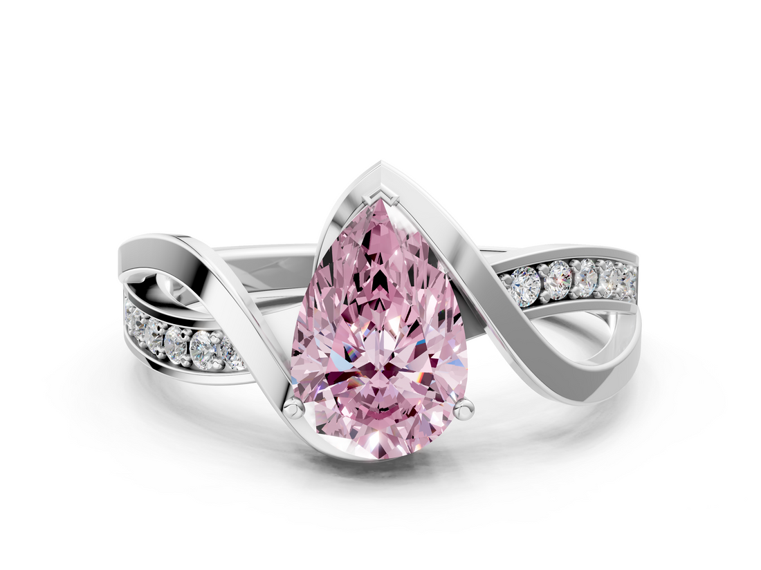 White gold Fancy Pink Pear  Solitaire Twisted Band with Prong Setting_3