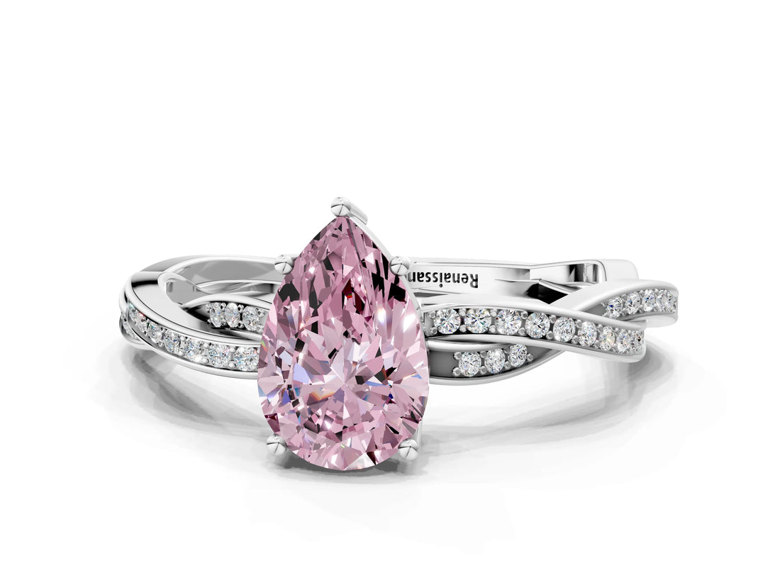 White gold Fancy Pink Pear  Solitaire Twisted Pave Diamond Ring with Four-Prong Setting_152