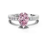 White gold Fancy Pink Pear  Solitaire with Pavé Band and Four-Prong Setting_317