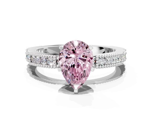 Platinum Fancy Pink Pear  Solitaire with Pavé Band and Four-Prong Setting