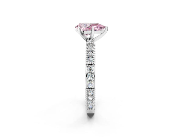 Platinum Fancy Pink Pear  Solitaire with Pavé Band and Four-Prong Setting