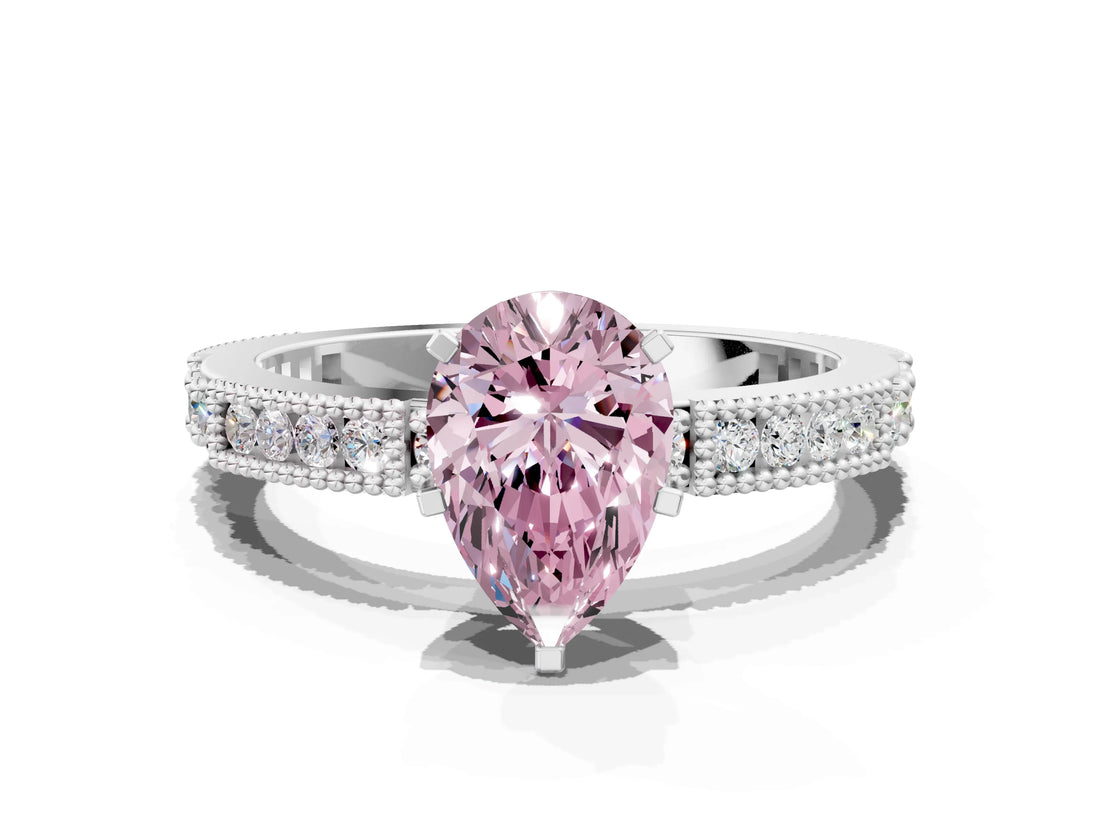 White gold Fancy Pink Pear  Solitaire with Pavé Band and Four-Prong Setting_319