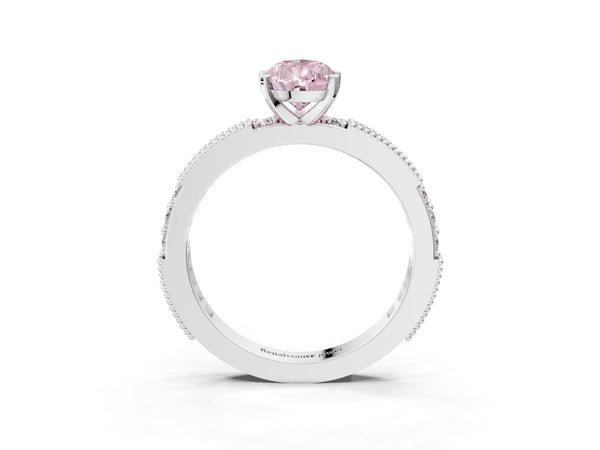 Platinum Fancy Pink Pear  Solitaire with Pavé Band and Four-Prong Setting