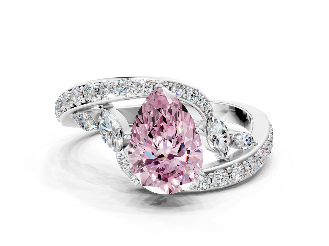 White gold Fancy Pink Pear  Solitaire with Pavé Twist Band and Four-Prong Setting_90