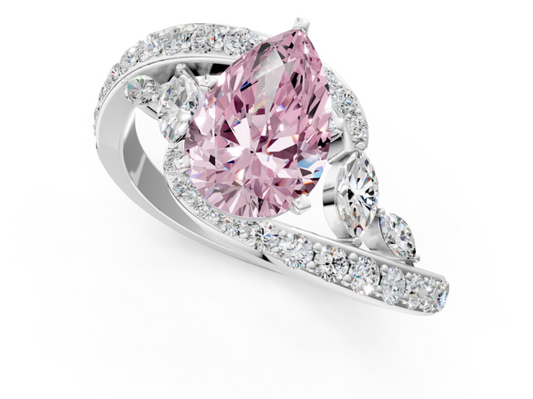 White gold Fancy Pink Pear  Solitaire with Pavé Twist Band and Four-Prong Setting