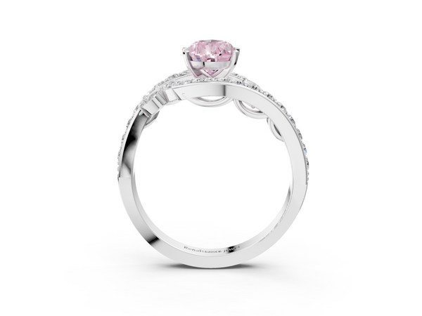 White gold Fancy Pink Pear  Solitaire with Pavé Twist Band and Four-Prong Setting