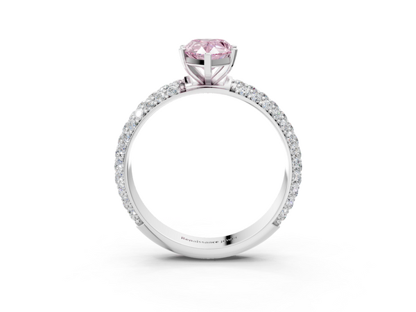 White gold Fancy Pink Pear  Diamond Solitaire Ring with Prong Setting and Pavé Band