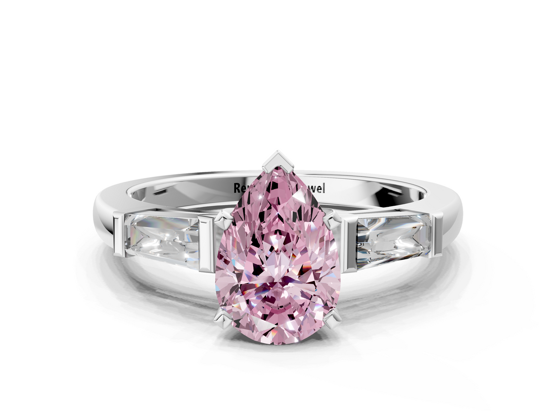 White gold Fancy Pink Pear  Solitaire with Tapered Baguette Side Stones on a Classic Band with Four-Prong Setting_85