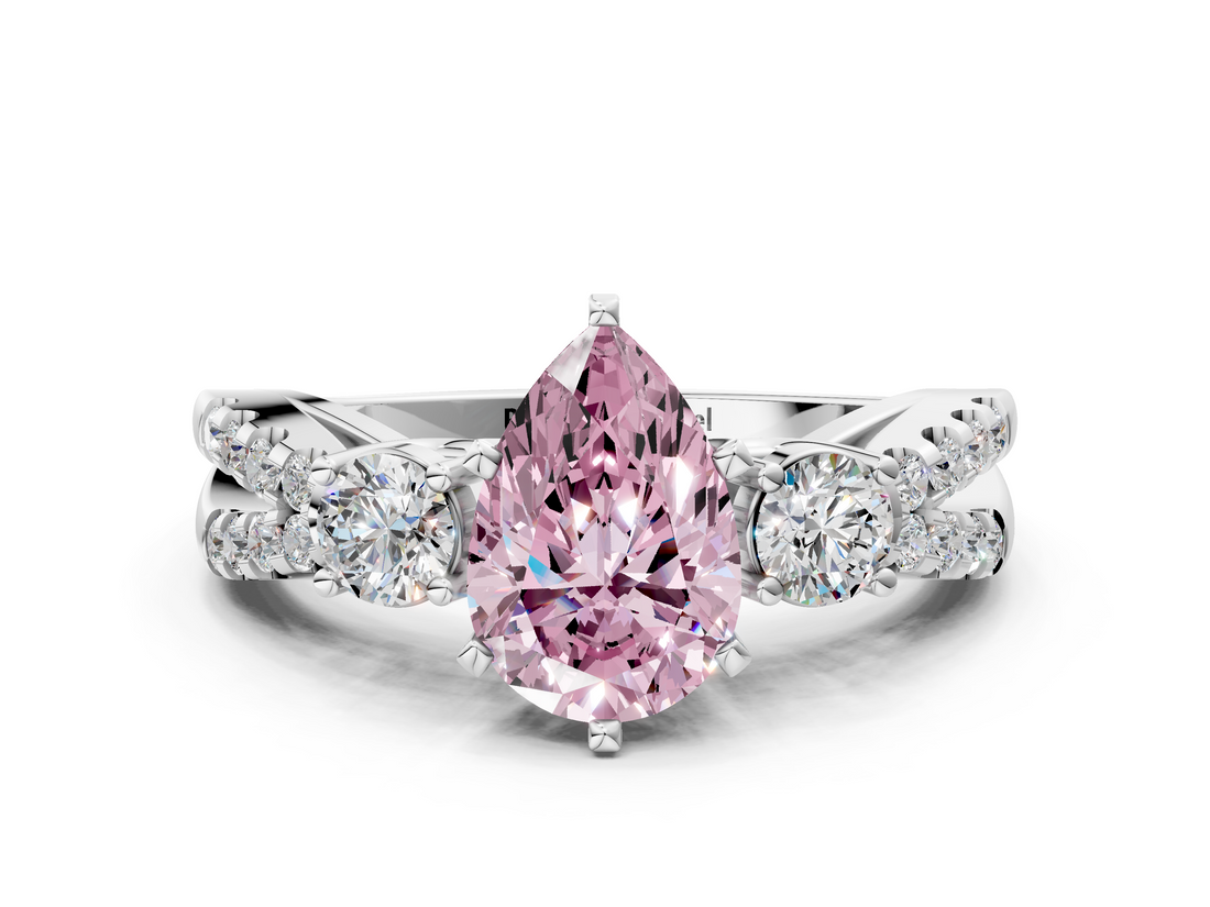 White gold Fancy Pink Pear  Three-Stone Diamond Ring with Pavé Split Shank and Four-Prong Setting_61