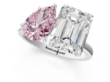 White gold Fancy Pink Pear  and Emerald Cut Toi Moi Ring with Prong Setting_62