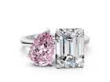 White gold Fancy Pink Pear  and Emerald Cut Toi Moi Ring with Prong Setting_63