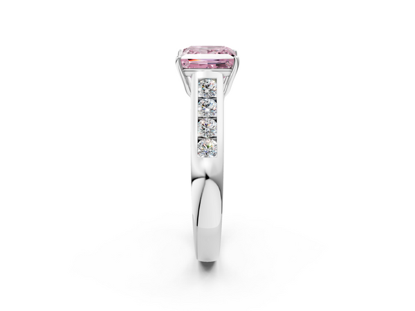 Platinum Fancy Pink Princess  Brilliant Channel-Set Solitaire Ring with Four-Prong Setting