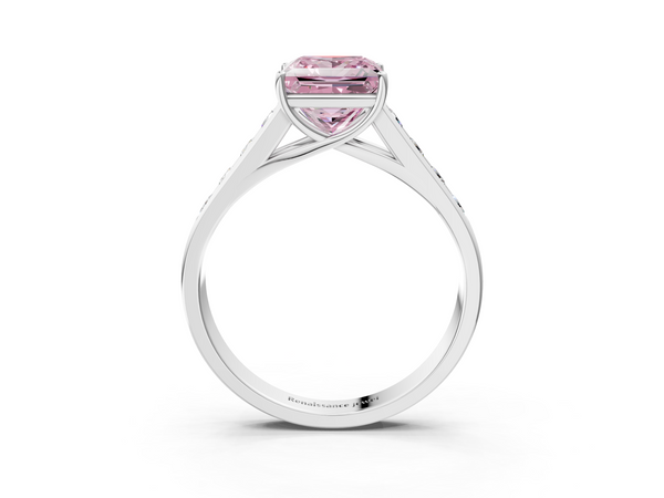 Platinum Fancy Pink Princess  Brilliant Channel-Set Solitaire Ring with Four-Prong Setting