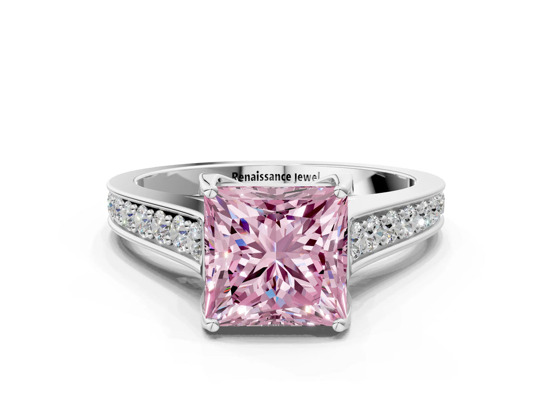 White gold Fancy Pink Princess  Brilliant Cut Diamond Engagement Ring with Pavé Band and Four-Prong Setting_29