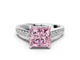 White gold Fancy Pink Princess  Brilliant Cut Diamond Engagement Ring with Pavé Band and Four-Prong Setting_29