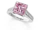 White gold Fancy Pink Princess  Brilliant Cut Diamond Engagement Ring with Pavé Band and Four-Prong Setting_30